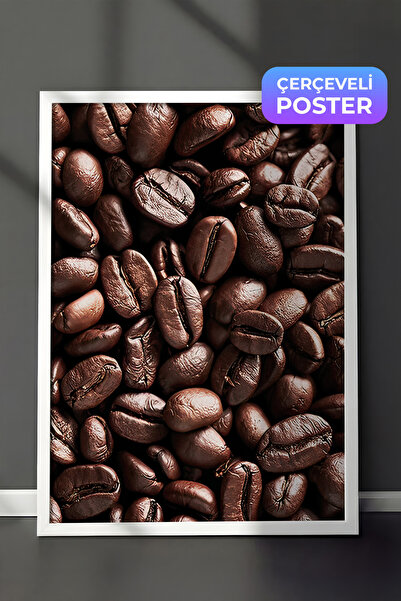 Postifull Slika u ramu sa zrncima kafe, beli okvir i poster, vertikalna zidna...