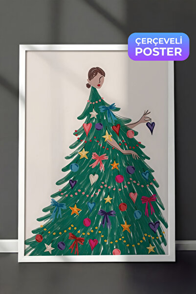 Postifull Slika u belom okviru, uokviren novogodišnji poster, haljina za praz...