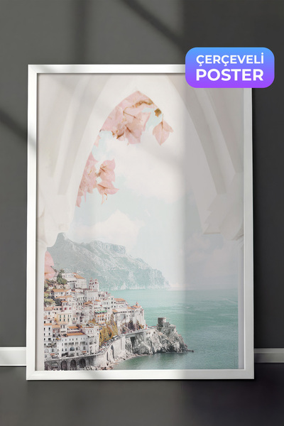 Postifull Amalfi Arch Çerçeveli Tablo, Beyaz Çerçeve ve Poster, Dikey Duvar T...