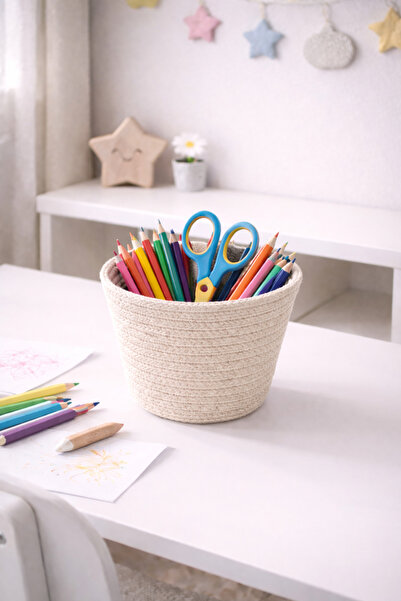 ÖRGÜM Pen Holder Desktop Organizer Basket 13X13 cm