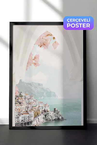 Postifull Slika u okviru Amalfi luka, crni okvir i poster, vertikalna zidna s...