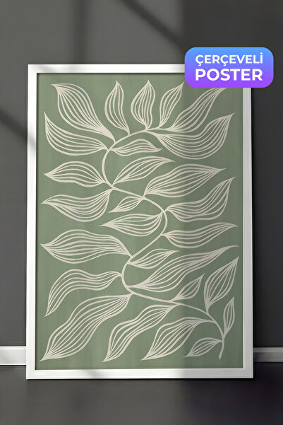 Postifull Zelena botanička slika u ramu, beli okvir i poster, zidna slika ser...