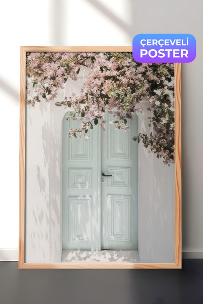 Postifull Slika uokvirena ružičastim cvetnim vratima, drveni okvir i poster, ...