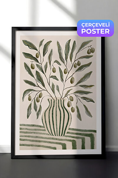 Postifull Siyah Çerçeveli Tablo, Poster ve Çerçeve Seti, Olive Branches in Va...