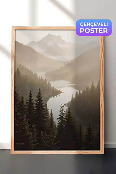 Postifull Magical Lake Çerçeveli Tablo, Ahşap Çerçeve ve Poster, Dikey Duvar ...