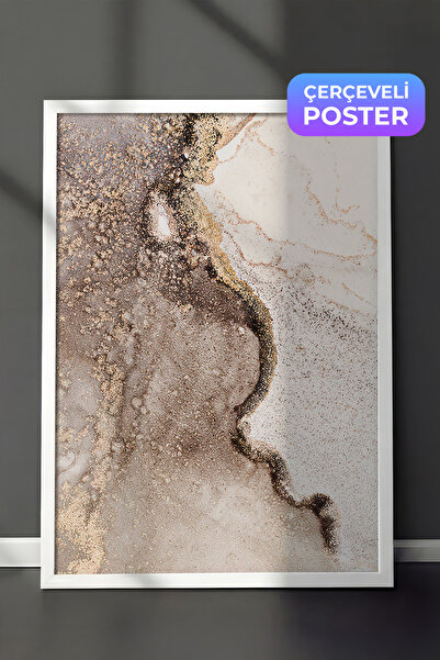 Postifull Apstraktna slika u bež mramornom okviru, vertikalna zidna slika, se...