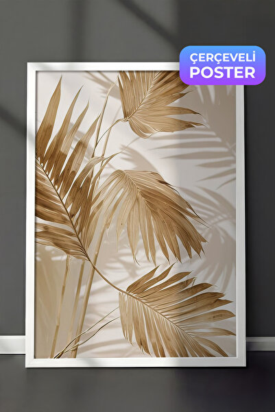 Postifull Slika u zlatnoj ramovani palme, beli okvir i poster, vertikalna zid...