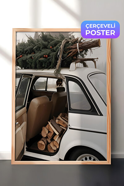 Postifull Slika za novogodišnji automobil, drveni okvir i poster, vertikalna ...