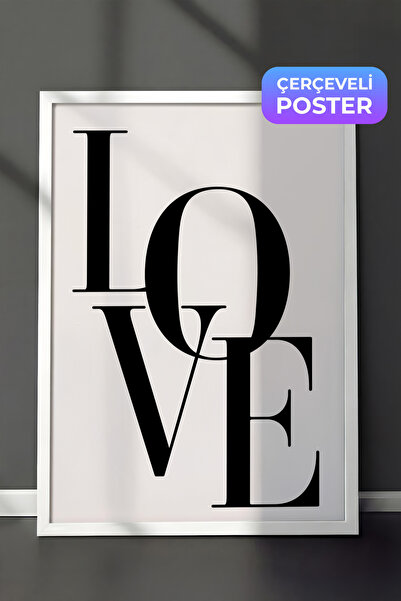 Postifull Love Beige Çerçeveli Tablo, Beyaz Çerçeve ve Poster, Dikey Duvar Ta...