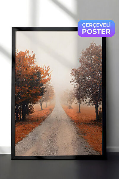 Postifull Slika u ramu "Maglovita staza sa drvećem", crni okvir i poster, ser...