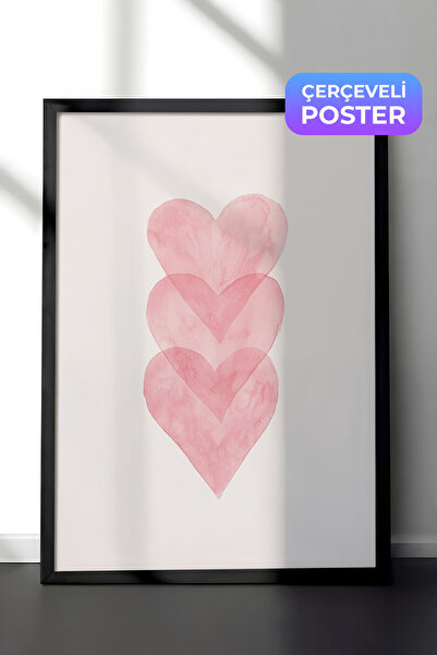 Postifull Slika u akvarelu sa srcima u ramu, crni okvir i poster, serija zidn...