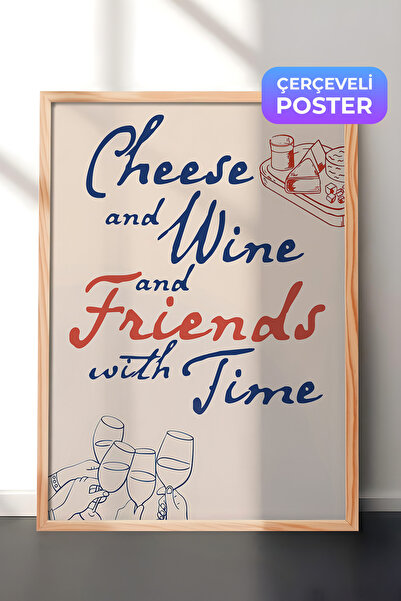 Postifull Ahşap Çerçeveli Tablo, Poster ve Çerçeve Seti, Cheese And Wine Comf...