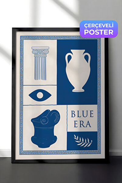 Postifull Slika uokvirena u plavoj eri, crni okvir i poster, vertikalna zidna...