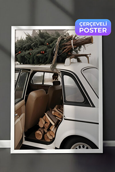 Postifull Slika za novogodišnji automobil, beli okvir i poster, vertikalna zi...