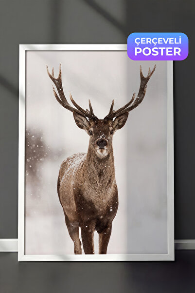 Postifull Crveni jelen, novogodišnja slika, beli okvir i poster, vertikalna z...