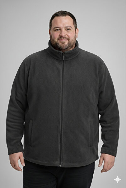 S&Y COMFORT UNİSEX BÜYÜK BEDEN FÜME POLAR HIRKA