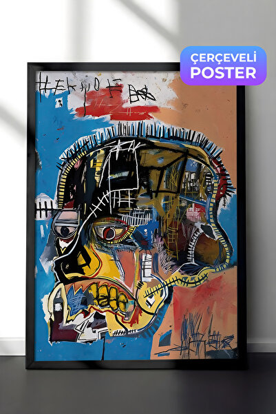 Postifull Siyah Çerçeveli Tablo, Poster ve Çerçeve Seti, Basquiat Skull Comfo...
