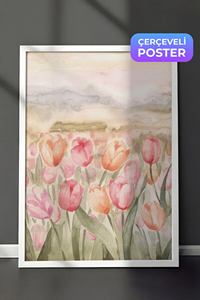 Postifull Akvarelne slike tulipana u ramu, beli okvir i poster, zidna slika s...