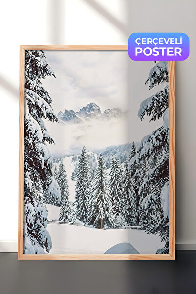 Postifull Božićna slika Zimske doline, drveni okvir i poster, vertikalna zidn...