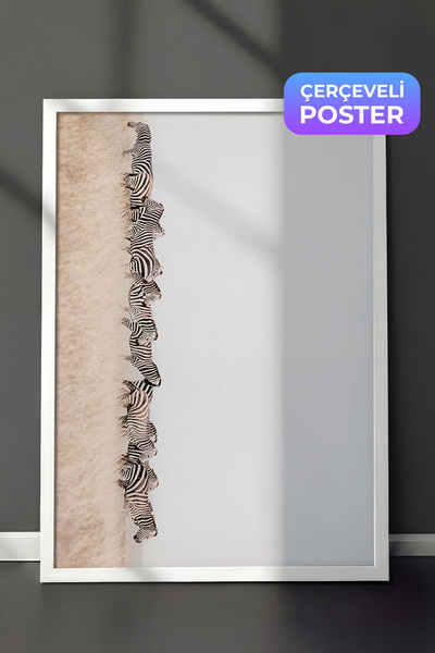 Postifull Uramljena slika stada zebr, beli okvir i poster, horizontalna zidna...