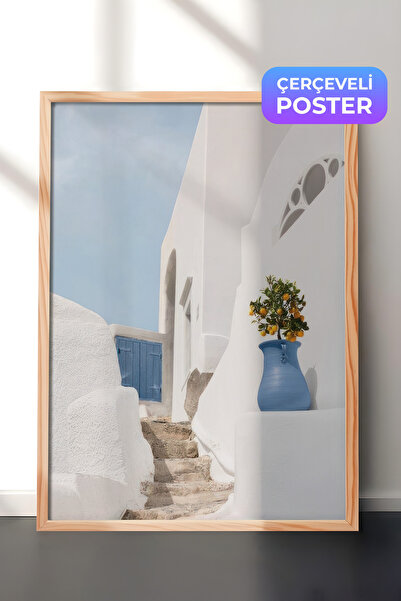 Postifull Mediterranean Stairs Çerçeveli Tablo, Dikey Duvar Tablosu Comfort S...