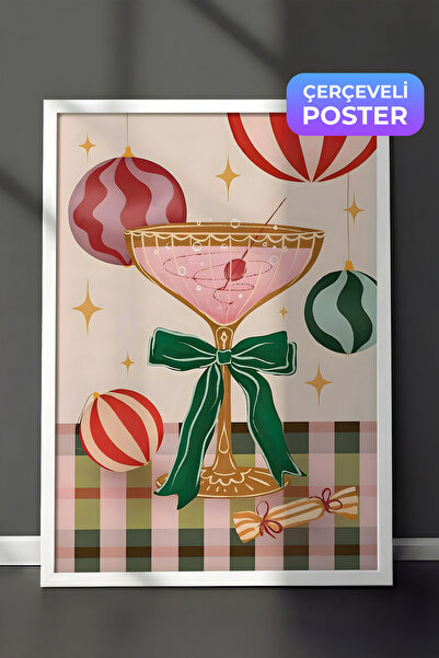 Postifull Beyaz Çerçeveli Tablo, Yılbaşı Poster, Yılbaşı Dekoru, Festive Cock...