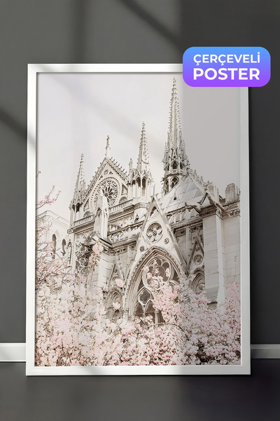 Postifull Notre Dame u cvatu, uokvirena slika, beli okvir i poster, zidna sli...