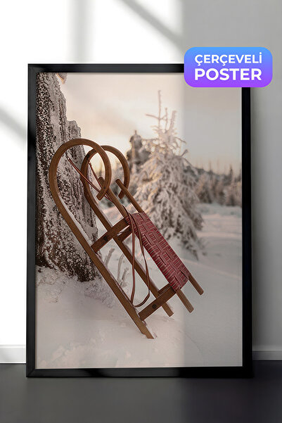 Postifull Zimska sanjka uokvirena slika, crni okvir i poster, zidna slika ser...