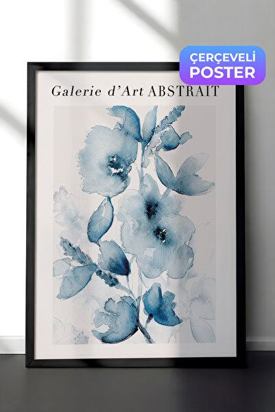 Postifull Fleurs Bleues No2 Çerçeveli Tablo, Siyah Çerçeve ve Poster, Duvar T...