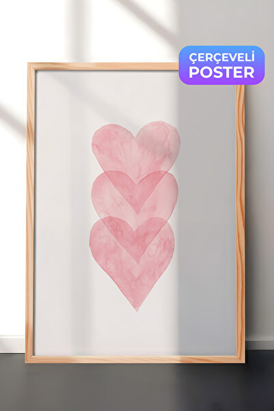 Postifull Watercolour Hearts Çerçeveli Tablo, Ahşap Çerçeve ve Poster, Duvar ...