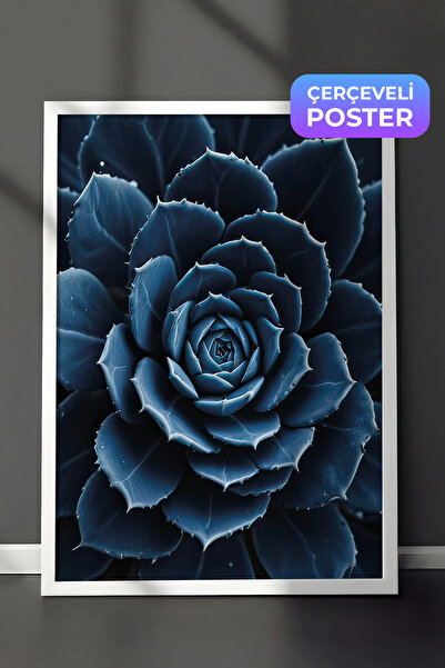 Postifull Slika u ramu sa plavim cvetnim kaktusom, beli okvir i poster, zidna...
