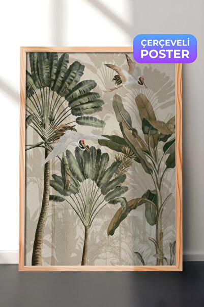 Postifull Cranes in the Rainforest Çerçeveli Tablo, Dikey Duvar Tablosu Comfo...
