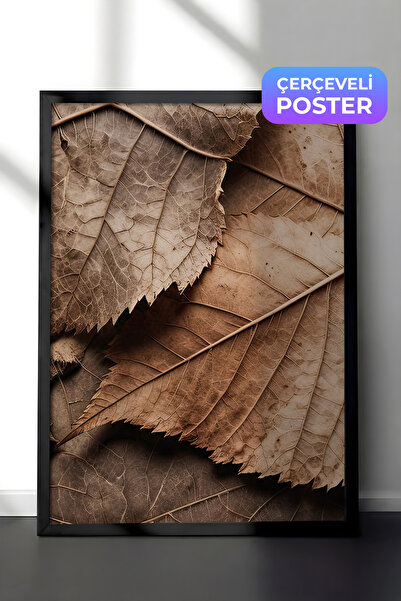 Postifull Smeđe lišće uokvirena slika, crni okvir i poster, vertikalna zidna ...
