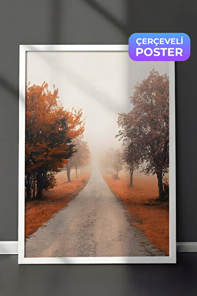 Postifull Slika u ramu "Maglovita staza sa drvećem", beli okvir i poster, ser...