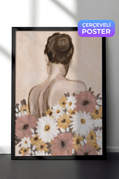 Postifull Slika uokvirena cvetnim motivima, crni okvir i poster, zidna slika ...