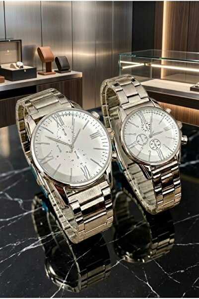 Leerybee Özel Kutulu Gümüş Çift Sevgili Metal Kol Saatleri Hediyelik Saat