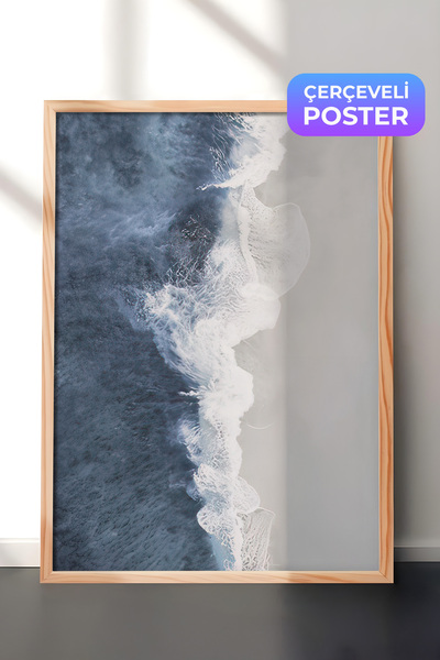 Postifull Wave Crush Çerçeveli Tablo, Ahşap Çerçeve ve Poster, Dikey Duvar Ta...