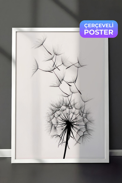 Postifull Dandelion wish Çerçeveli Tablo, Beyaz Çerçeve ve Poster, Duvar Tabl...