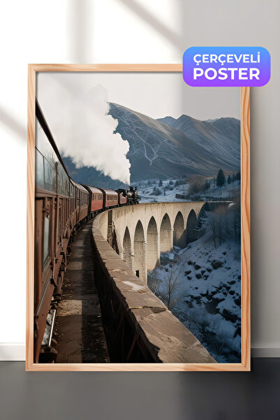 Postifull Slika u ramu sa ekspresnim vozom, drveni okvir i poster, vertikalna...