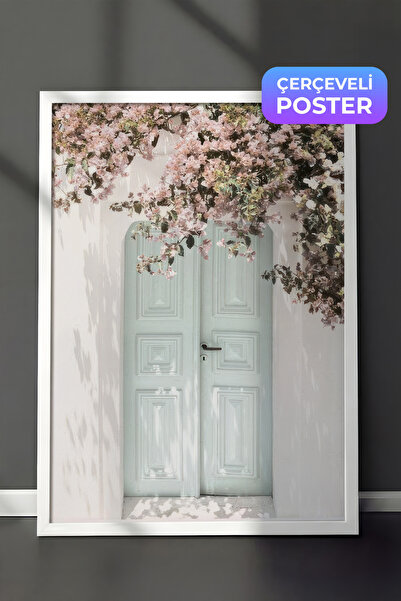 Postifull Slika uokvirena ružičastim cvetnim vratima, beli okvir i poster, zi...
