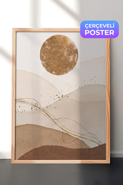 Postifull Golden Sun Çerçeveli Tablo, Ahşap Çerçeve ve Poster, Dikey Duvar Ta...