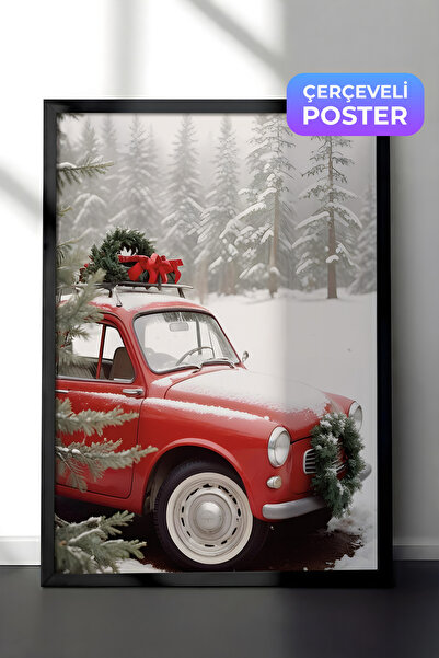 Postifull Jolly Car novogodišnja slika, crni okvir i poster, vertikalna zidna...