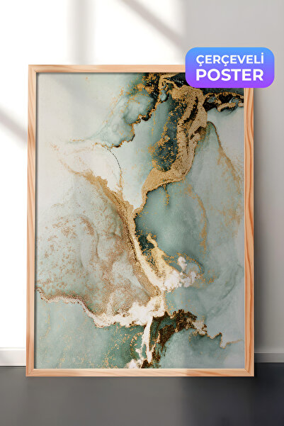 Postifull Abstract Green Marble No2 Çerçeveli Tablo, Dikey Duvar Tablosu Comf...