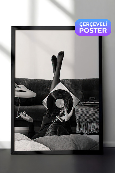 Postifull Smoky Vinyl Record Çerçeveli Tablo, Siyah Çerçeve ve Poster, Duvar ...