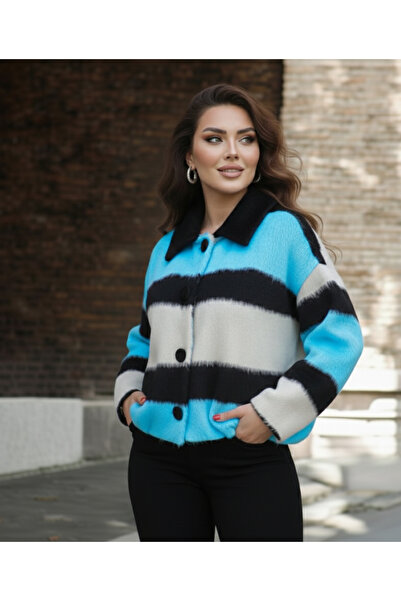 EsSo butik Women's Color Block Batwing Sleeve Oversized Mold Bomber Plush Coat