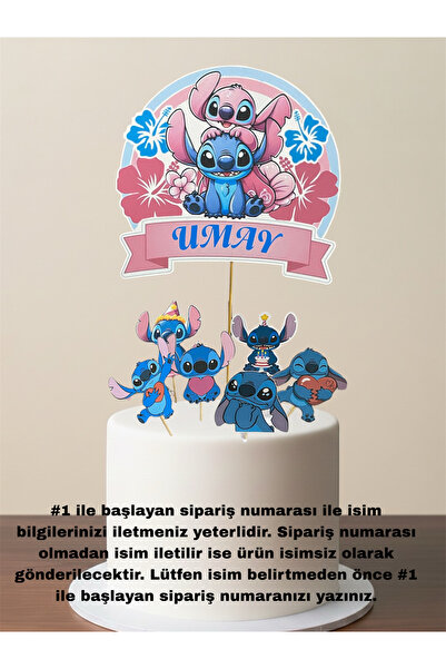 Sinem Gift Kişiye Özel - Stitch Doğum Günü Konsepti - Stitch Pasta Süsü - Sti...