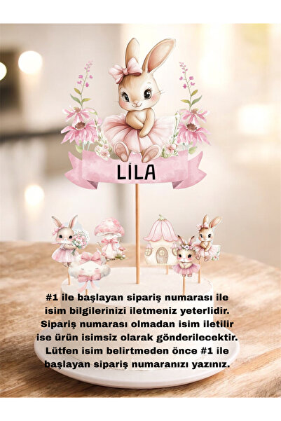 Sinem Gift Tavşan Konseptli Pasta Süsü - Doğum Günü Pasta Süsü - Tavşan Konse...