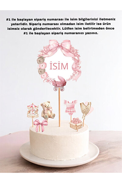 Sinem Gift Doğum Günü Pasta Süsü - Pembe Konseptli Doğum Günü Konsepti - Cupc...