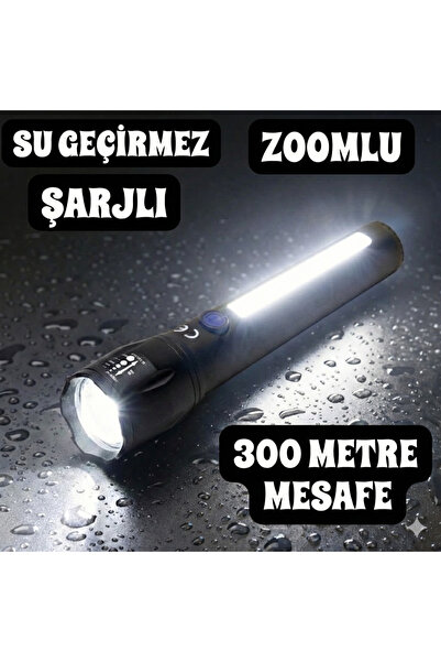 nelerbulurum Şarjlı Su geçirmez Zoomlu 300 Metre Menzilli Cob Led El Feneri