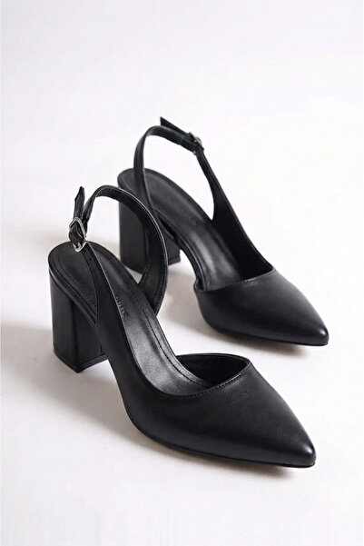 Redoxy حذاء نسائي من الجلد الأسود ذو أشرطة غير متماثلة ومقدمة مدببة وكعب سميك